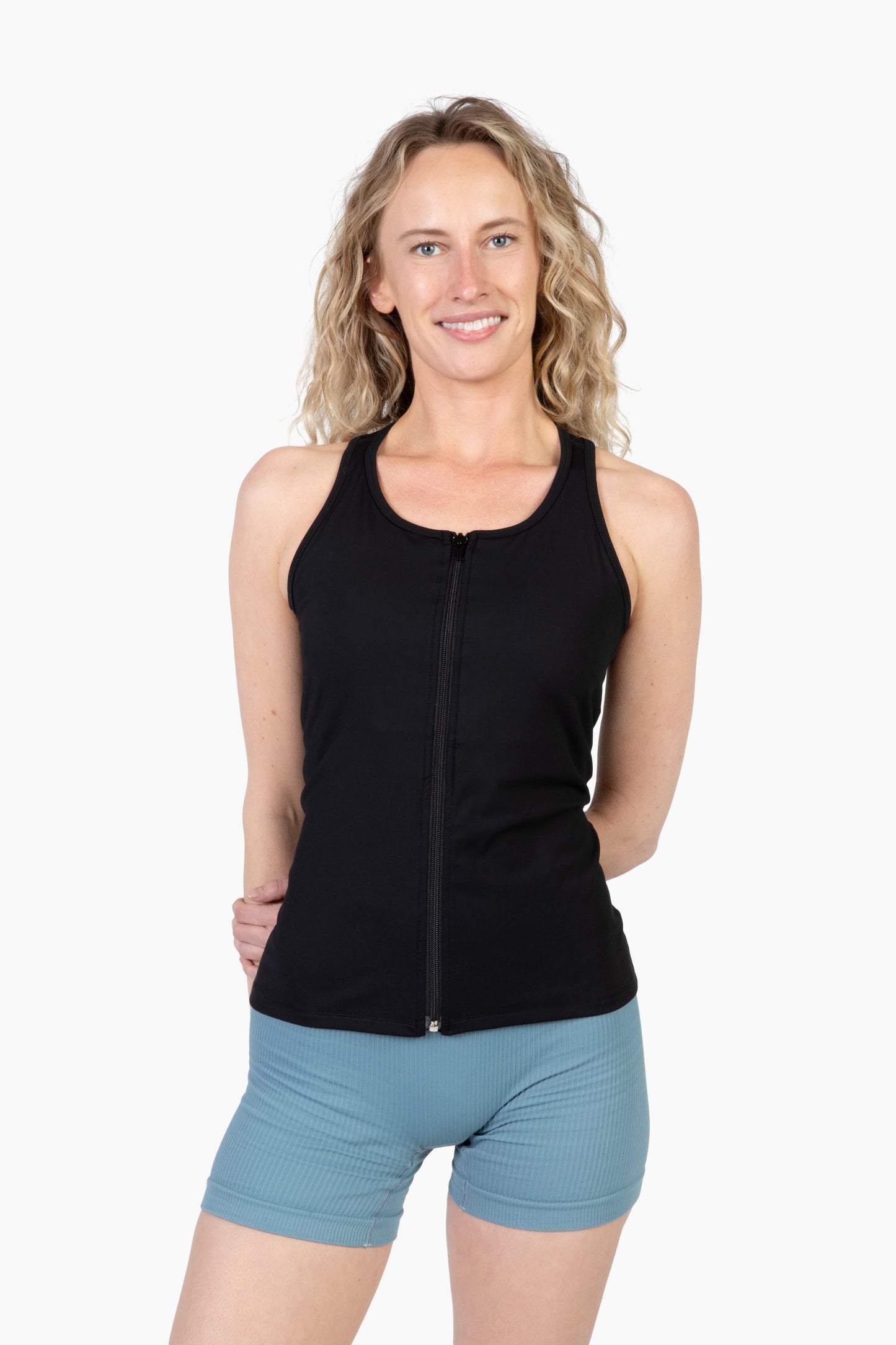 Ladies Black Workout Tank Top with Front Zipper