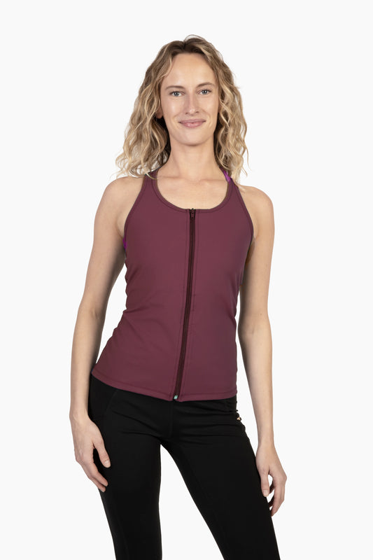 COMING SOON - Ladies Burgundy Workout Tank Top with Front Zipper